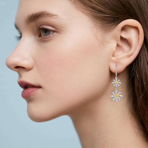 Daisy Dangles Earrings Sterling Silver Floral Drop Jewelry Spring Holiday Gifts for Women Wife Friends Daughter2