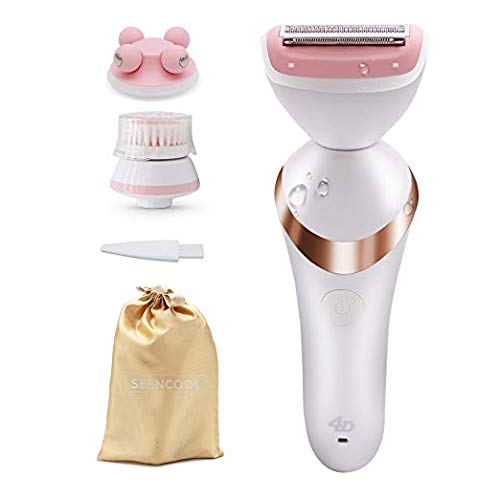 Ladies Electric Shaver Electric Razor Bikini Trimmer,3 in 1 Facial Cleansing 3D Face Massager Waterproof Electric Razor Use Wet or Dry for Leg, Underarm, Bikini Line, Facial Cleansing,Massage