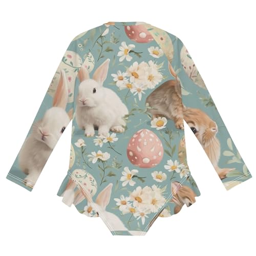 Girls One Piece Swimsuits Long Sleeve Swimsuit Zipper Bathing Suits Easter Bunny Cute Rabbit2