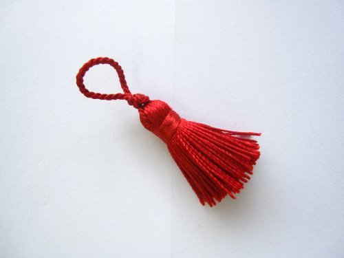 Sew-select 10 Mini craft tassels - Small 3.5cm long + loop decorative key tassels (Red)