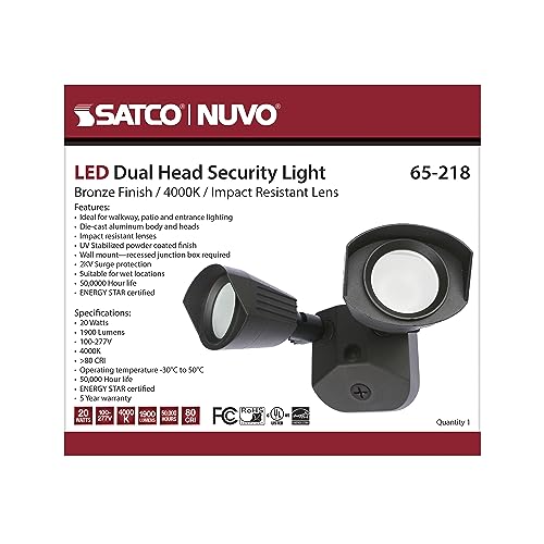 Image of Nuvo 65 /218 LED Dual-Head Security Light, 4000K, Bronze
