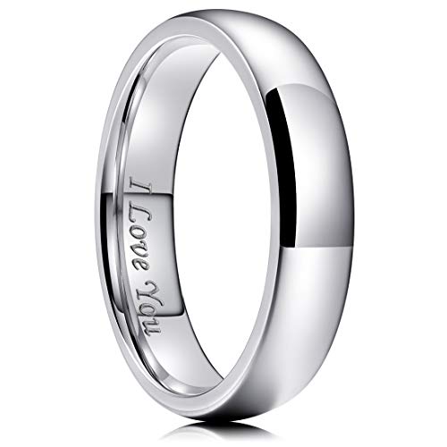 King Will 316L Wedding Band-6mm Sliver Plated I Love You Domed Size 7.5