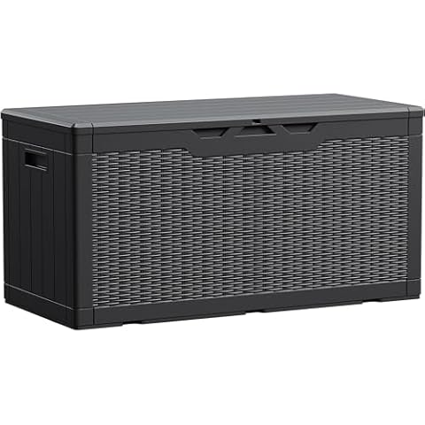 Devoko 100 Gallon Waterproof Large Resin Deck Box Indoor Outdoor Lockable Storage Container for Patio Furniture Cushions Garden Tools (100 Gallon, Black) Cover