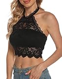 TLGAVQUEEN Women's Sheer Lace Sleeveless Top Mock Lacing Neck Crop Tank Top See Through Vest Tops Bl