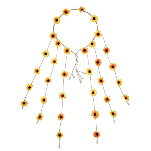image for AWAYTR Flower Hippie Headband Floral Crown Behemain Sunflowers Beads A