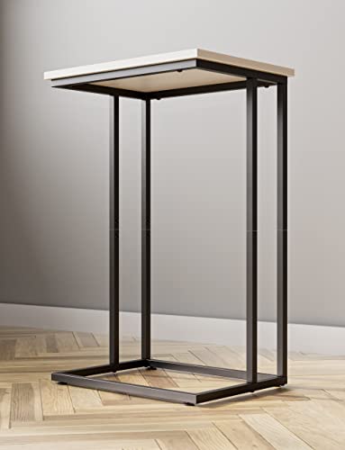 Innerjoin Wide C Side Table,C Couch Laptop Table With Metal Frames, Small Snack End Table For Sofa And Bed, Retro Laptop C Side Table, Living Room And Bedroom, Industrial Style, White #TOP5