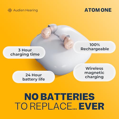 Audien Atom One OTC Hearing Aids - Wireless, Rechargeable, and Comfortable | Clear Sound in a Small, Discreet Design for Seniors & Adults with Hearing Loss