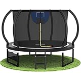 Devoko Trampolín Exterior con Canasta de Baloncesto Ø 228/305/366/427 cm, para niños, con Red de Seguridad, Funda Protectora, diseño de Calabaza, Capacidad de Carga 150 kg