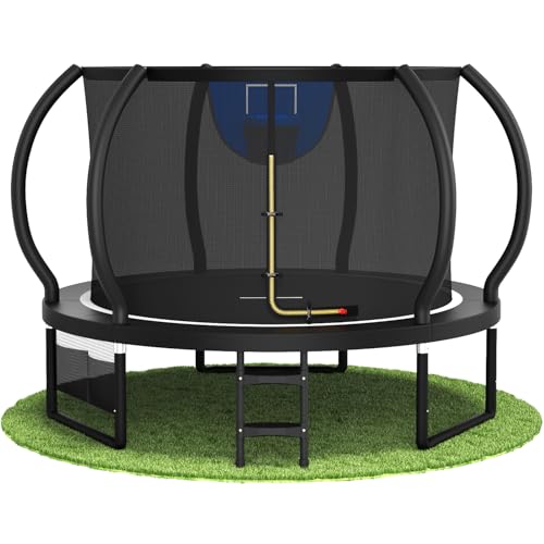 Devoko Outdoor Trampolin mit Basketballkorb & Sicherheitsnetz - 150 kg Maximalgewicht - Ø 228/305/366/427 cm - Robuster Garten-Trampolinspaß für Kinder und Erwachsene