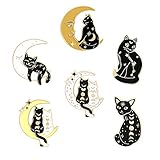 Faletony 6 Stück Cartoon Tier Emaille Pins Set Cartoon Katzen Brosche Abzeichen Brosche Pins für Kleidung Kragen Tasche Jacke Zubehör DIY Craft (Mondkatze)