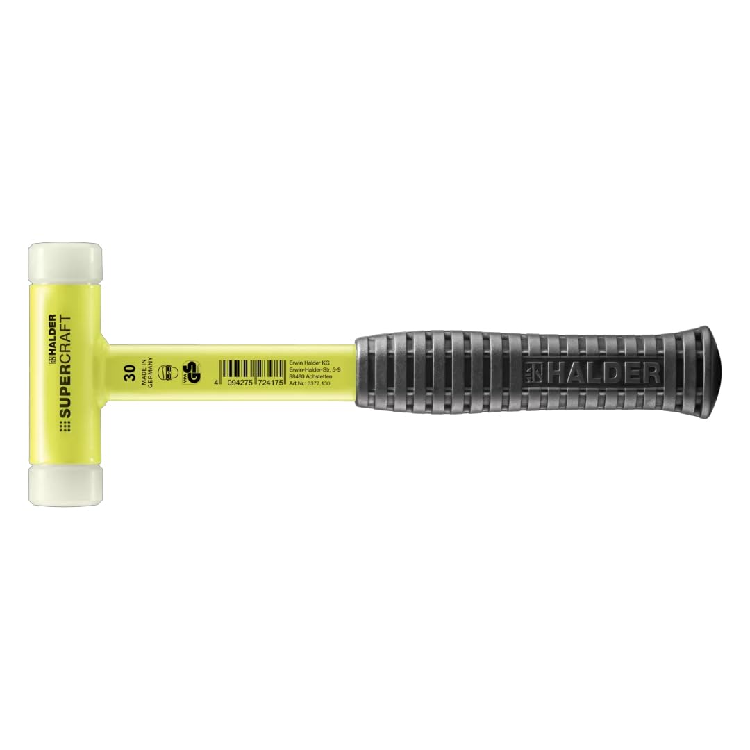 Halder SuperCraft Hi-Viz Dead Blow Mallet 3377.130 - Non-Rebounding Mallet, Hard Nylon Inserts, Break-Proof Steel Tube Handle, Anti-Slip Grip, 30mm, 1.3 lbs.