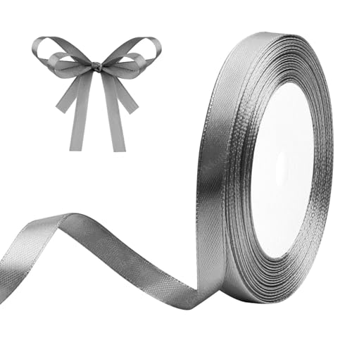 Ruban de Satin Gris 10mm x 23m Gris Ruban Cadeau Ruban de Satin pour L'emballage de Cadeaux,...