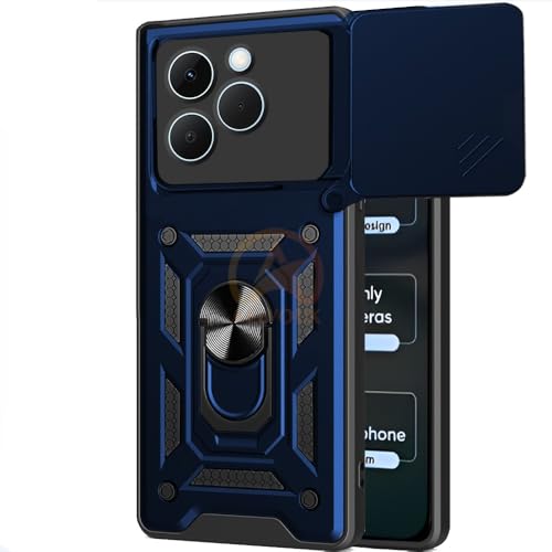Image of Armor Bumper Back Cover Case for Realme 15T 5G Rotating Camera Cover, Ring Holder & Kickstand | Heavy Duty & 360 Degree Protection Realme 15T 5G Back Cover (Blue)