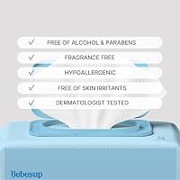 BEBESUP-Korea’s #1 Sensitive Baby Wipes -Hypoallergenic Water-based Unscented Alcohol-Free Extra-Thick Ｏrganic Superfood Extracts Plant- Based for sensitive skin Flip-Top 640 Count (8 Packs) — image 5