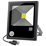 GLW 50W Motion Sensor Light LED Security Outdoor Flood Light,Daylight White IP65 Waterproof Lights,4500 Lumen,250W HPS Bulb Equivalent,for Parking Lots,Gardens,Warehouses