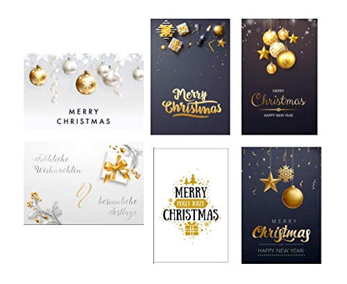 Lot de 6 cartes de Noël élégantes pliantes de 12 x 18 cm avec 6 enveloppes blanches élégantes - Cartes de vœux rectangulaires pour Noël, cartes postales, cartes de Noël pour vœux de Noël Cover