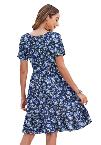 Image of AUSELILY Womens Summer Dresses 2025 Casual Short Sleeve Dress Square Neck A-Line Ruffle Sundress with Pockets