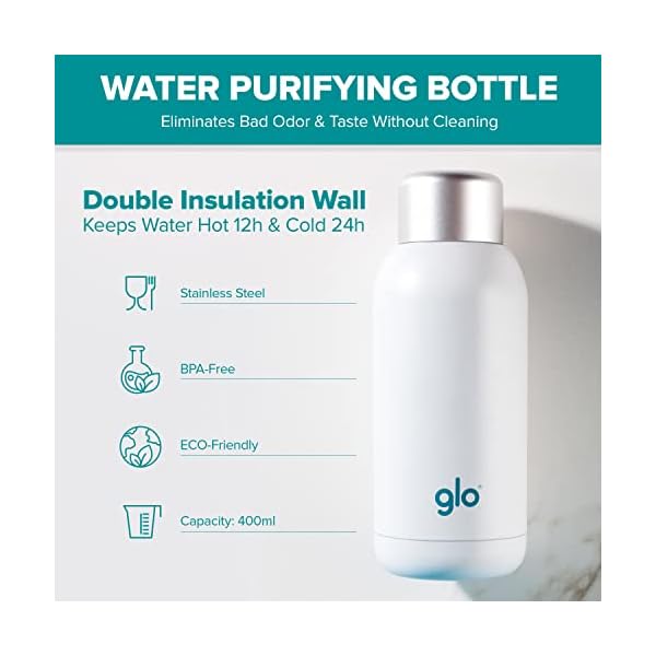 Glo - UV Water Smart Bottle | Eliminates Bad Odor and Taste | Double Insulation Stainless Steel BPA Free 400ml | Keeps Water Hot 12h and Cold 24h | Perfect for Camping Hiking Cycling and Survival - Image 6