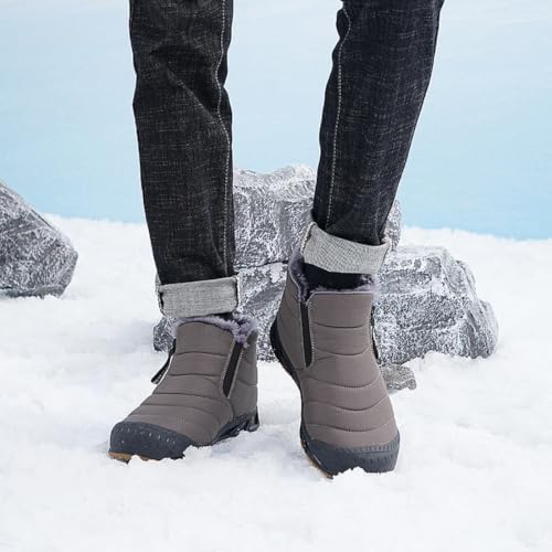Image of Jakcuz Men's Water-resistant Snow Boots | Faux Fur Lined, Side Zipper & Non-Slip Outsole, Outdoor Winter Cold Weather Boots