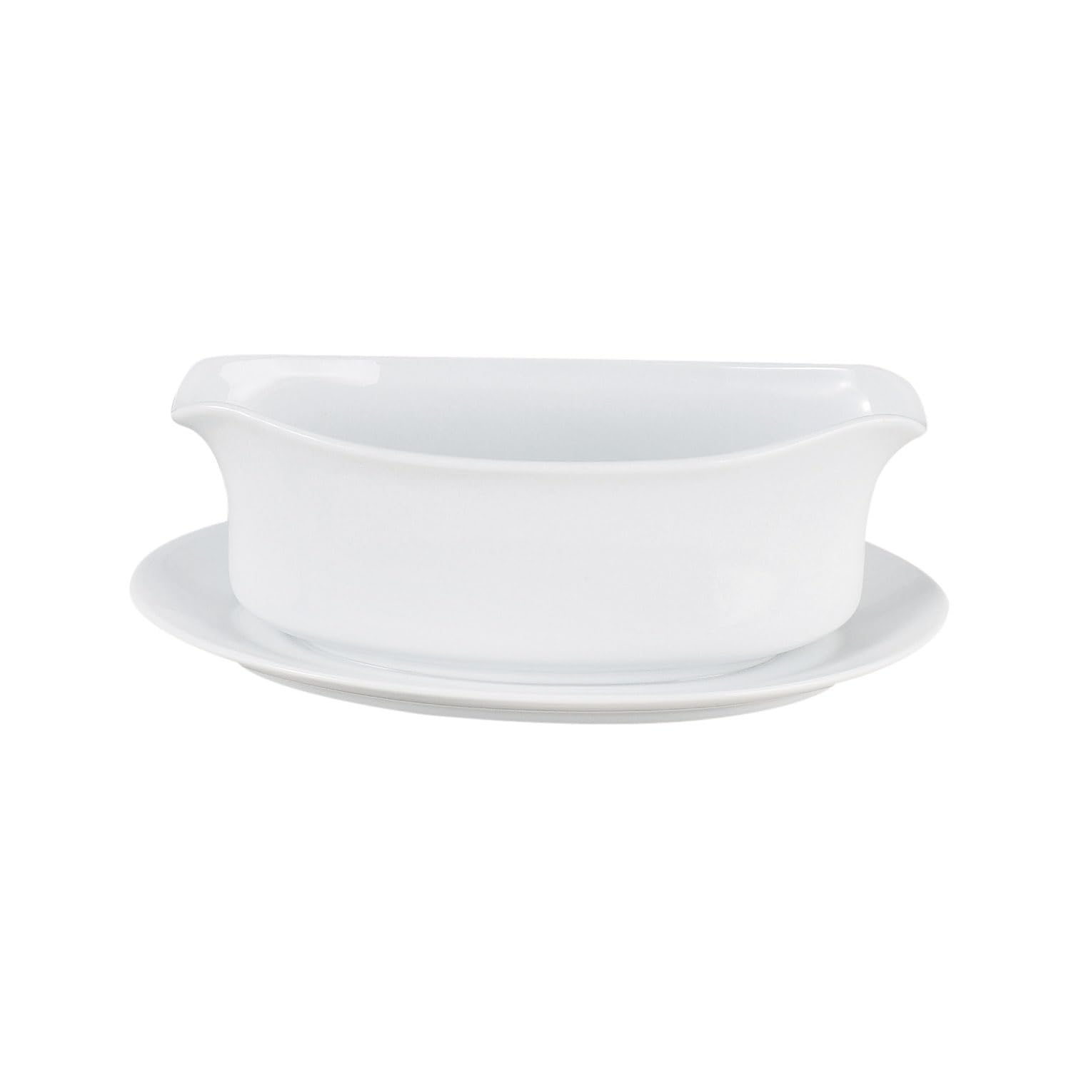 HIC Kitchen Gravy Boat With Attached Saucer, Fine Porcelain, 18-Ounce Capacity For Gravy, Sauce, Au Jus, Dressing, Holiday Meals, And Entertaining