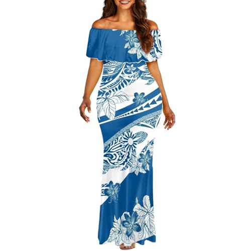 Image of Polynesian for Women S-7XL Off Shoulder Maxi Dress Hawaiian Summer Dresses
