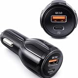 Caricatore Auto USB-C + QC 3.0 con Ricarica Rapida, Accendisigari 2 Porte per Smartphone, Tablet e Dispositivi USB, Compatto, Sicuro e Potente
