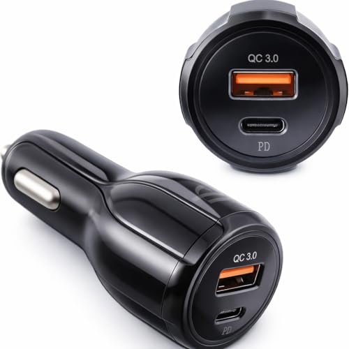 Caricatore Auto USB-C + QC 3.0 con Ricarica Rapida, Accendisigari 2 Porte per Smartphone, Tablet e Dispositivi USB, Compatto, Sicuro e Potente