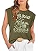 Western Cowgirl Tank Tops Women Country Music Cap Sleeve Crop Top Rodeo Cowboy Graphic Tee Shirt Green