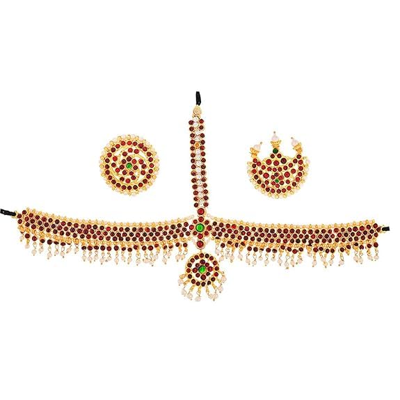 Traditional Kemp Head dset Set for Classical Dance, kuchipudi and Bharathantyam Maroon and Gold (B0DFTX68GX) Amazon Price History, Amazon Price Tracker