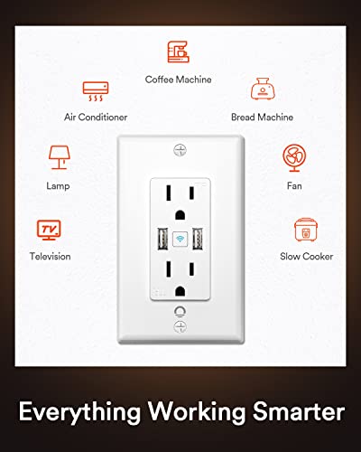 Lumary Smart Wall Outlet With Usb- Smart Electrical Outlet That Work With Alexa, Google Home, 15 Amp, No Hub Required, Etl & Fcc Certified, 2.4G Wifi Only (4 Pack), White (L-Wosu100) #TOP1