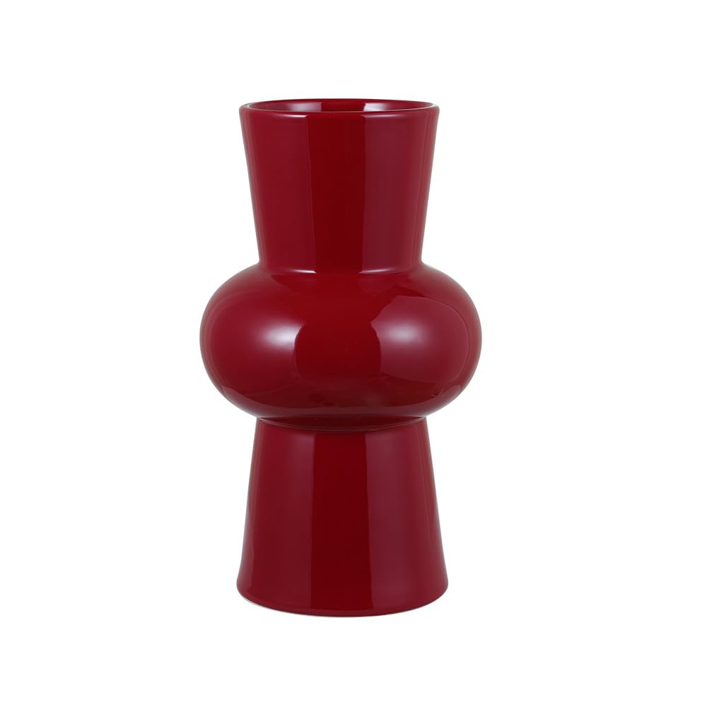 Modern Decorative Ceramic Vases for Home Decor 7.8 Inch, Fall Minimalist Flower Vase for Pampas Grass (burgundy)