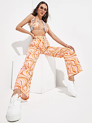 Wdirara Women's High Waisted Wide Leg Print Casual Colorful Pattern Baggy Jeans Denim Pants Multicolored S #TOP4
