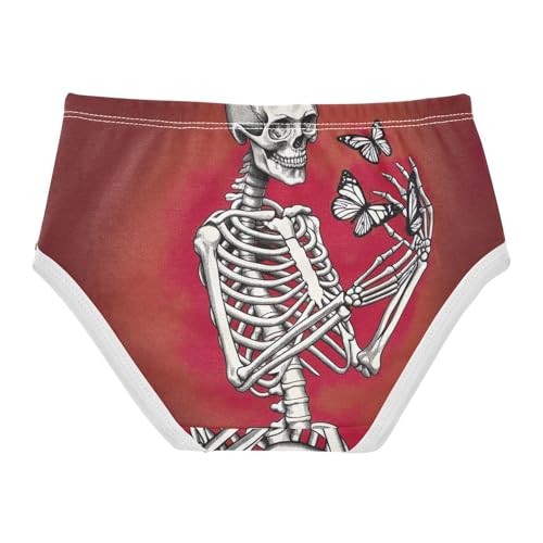 Funny Skeleton Butterflies Dark Red Panties for Girl Toddler Underwear Custom Cotton Animals Undies Kids Briefs 2t2
