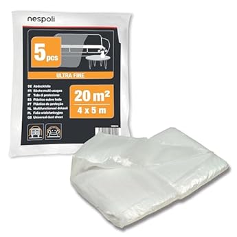 Foto di Nespoli – Set 5 Teli Copritutto 4x5m per la Protezione di Mobili e Arredi Interni, Teli per Imbiancare Ampi e Resistenti da 20 m² - Telo Copritutto in Plastica Ultra Fine, Flessibile e Antistrappo