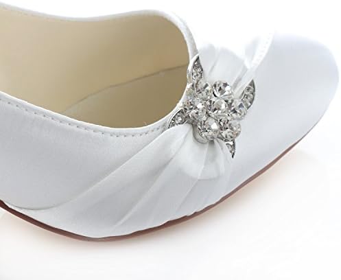 Emily Bridal 3780-1A Women's Wedding Shoes Closed Toe 2.56 Inches Mid Heel Satin Pumps with Rhinestone Ribbon Tie Bridal Shoes(EU38/7.5 B(M) US, Off White) | Image 5