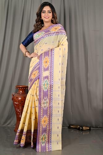 Image of eC ESHA'S COLLECTION Women's Traditional Pure Cotton Katki Tant Saree Without Blouse Piece