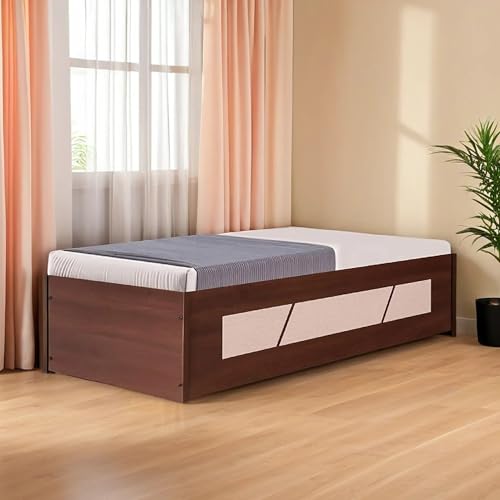 Image of CASPIAN Furniture Engineered Wood Single Bed Cum Deewan||Wooden Box Bed || Bed with Box Storage for Home Bedroom || Finish Color -Walnut Brown & White (with Mattress, L*B*H - 74 inch 26 inch 16 inch)