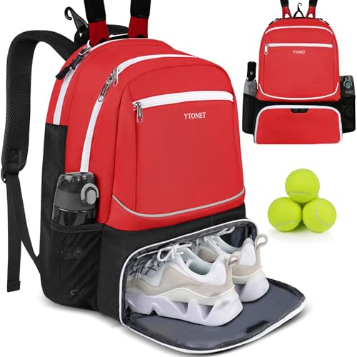 Image of Ytonet Tennis Bag Tennis Backpack for Women Men 2 Rackets | Insulated Pocket and Ventilated Shoe Compartment, Gym Bags with Fence Hook for Pickleball and Badminton Rackets