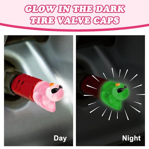 4Pcs Duck Tire Valve Caps, Funny Sunglasses Duck Valve Stem Caps Covers for Wheels, Decorative Cute Tire Valve Caps for Car Accessories (Hexagon Duck Red)