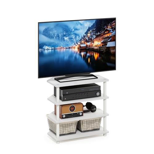Furinno ECON TV Stand, 4-Tier Corner Petite Entertainment Center, Open Frame TV Console for TV up to 32 Inch, Easy Assembly, for Living Room, Bedroom, White - image 1
