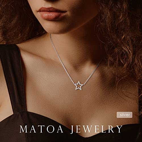 Matoa Star Necklace Sterling Silve, 925 Sterling Silver Necklace For Women, Simple Star Pendant Necklace, Small Sterling Silver Star Necklace Women Girl- Valentines Day Gifts #TOP2
