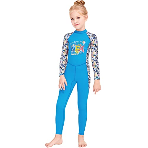 Kids Upf50+ Swimwear Rash Guard Long Sleeve One Piece Full Suit Uv Sun Protection Swimsuit Color Block Diving Suit Swimwear Surfing Swim Suit Traje De Baño Para Niñas Blue B 10-11 Years #TOP3