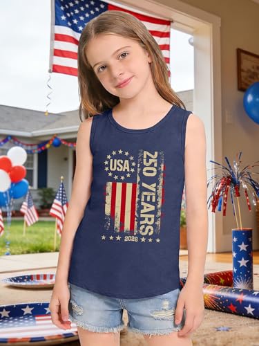 Image of CAZYCHILD Girls American Flag Tank Tops Boys 4th of July Shirts USA Summer Sleeveless Tee Independence Day Outfit 5-14y