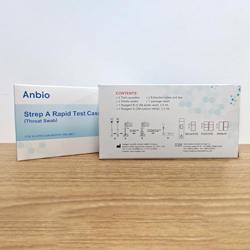 Anbio 2x Strep A Test - Streptokokken Schnelltest mit Rachenabstrich - Heimtest zum Nachweis des Gruppe-A-Streptokokken-Antigens