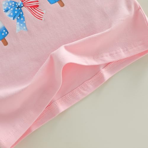 Image of Kids Toddler Girls 4th of July T-Shirt Short Sleeve Patriotic Coquette Bow American Flag Independence Day Top