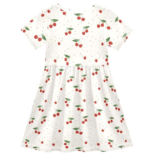 Cherry Print Pattern Summer Girls Short Sleeve Dress Casual Dresses Beach Sundress for 2-8 Years2