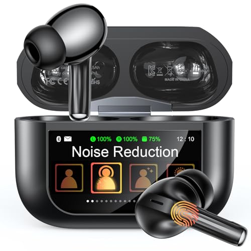 ZZU Kopfhörer Kabellose Bluetooth mit Smart Touchscreen, 48 Std. Laufzeit, Bluetooth 5.4 In-Ear Ohrhörer mit ANC & ENC Geräuschunterdrückung, 5 EQ-Modi, HiFi Stereo, IPX7 Wasserdicht Schwarz