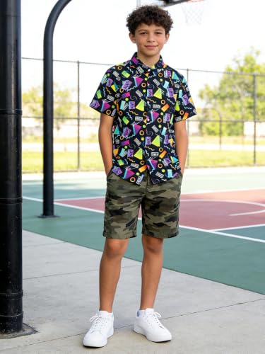 Image of uideazone Boys Novelty Print Short Sleeve Button Down Hawaiian Shirt 5-14Y