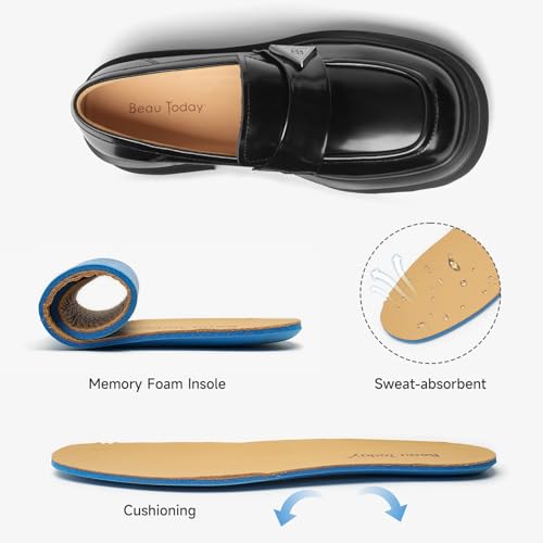 Image of BEAU TODAY Womens Platform Loafers, Leather Penny Loafer Shoes
