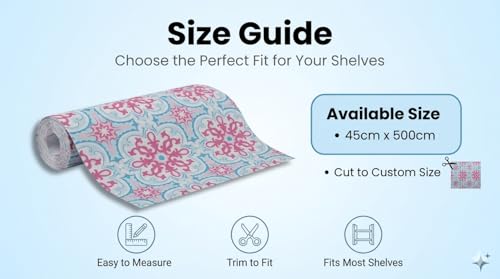 Image of Dribble EVA Shelf Liner Mat 45x500cm Roll, Non Slip Drawer & Cabinet Liner for Kitchen, Waterproof Oilproof Washable Fridge Mat, Anti Skid Cupboard Wardrobe Multipurpose Mat (Red /Blue Mandala Art)